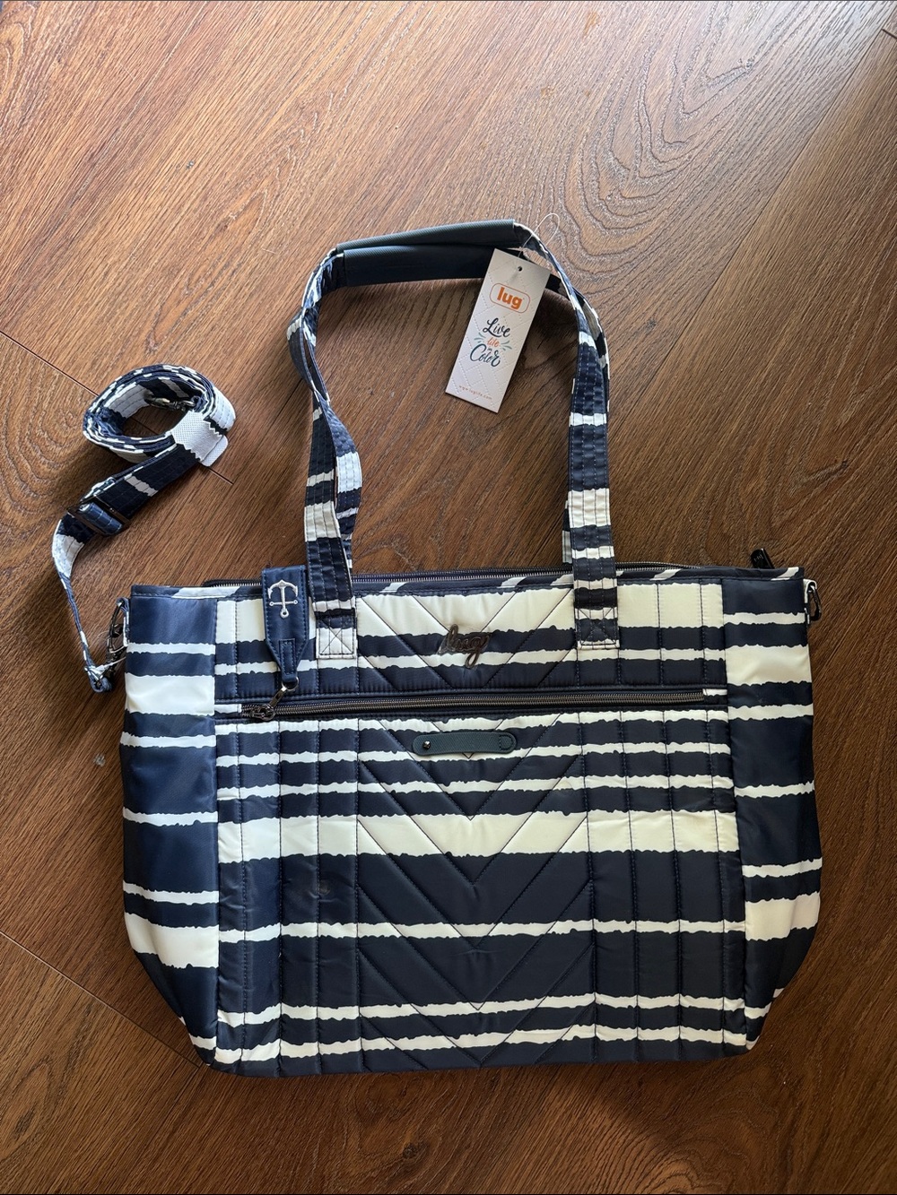 NWT Lug Paddle Quilted Overnight Weekender Travel Tote Bag Navy White Nautical